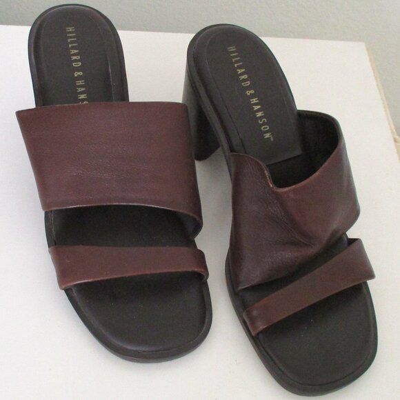 Hillard & Hanson "Lilly" Brown Leather Open Toe 3" Block Heel - Size 10M - Picture 2 of 8